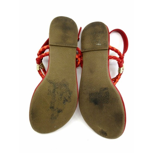 New Directions Tullia 2 Tone Red/Gold Woven Leather Ankle Strap Thong Sandals 7M - Picture 4 of 4